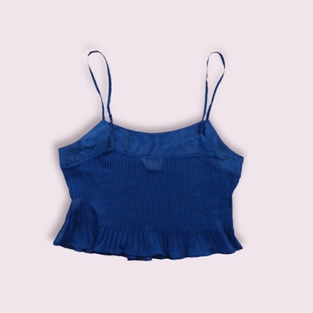 (3/$15) Pins and Needles Royal Blue Pleated Crop Tank